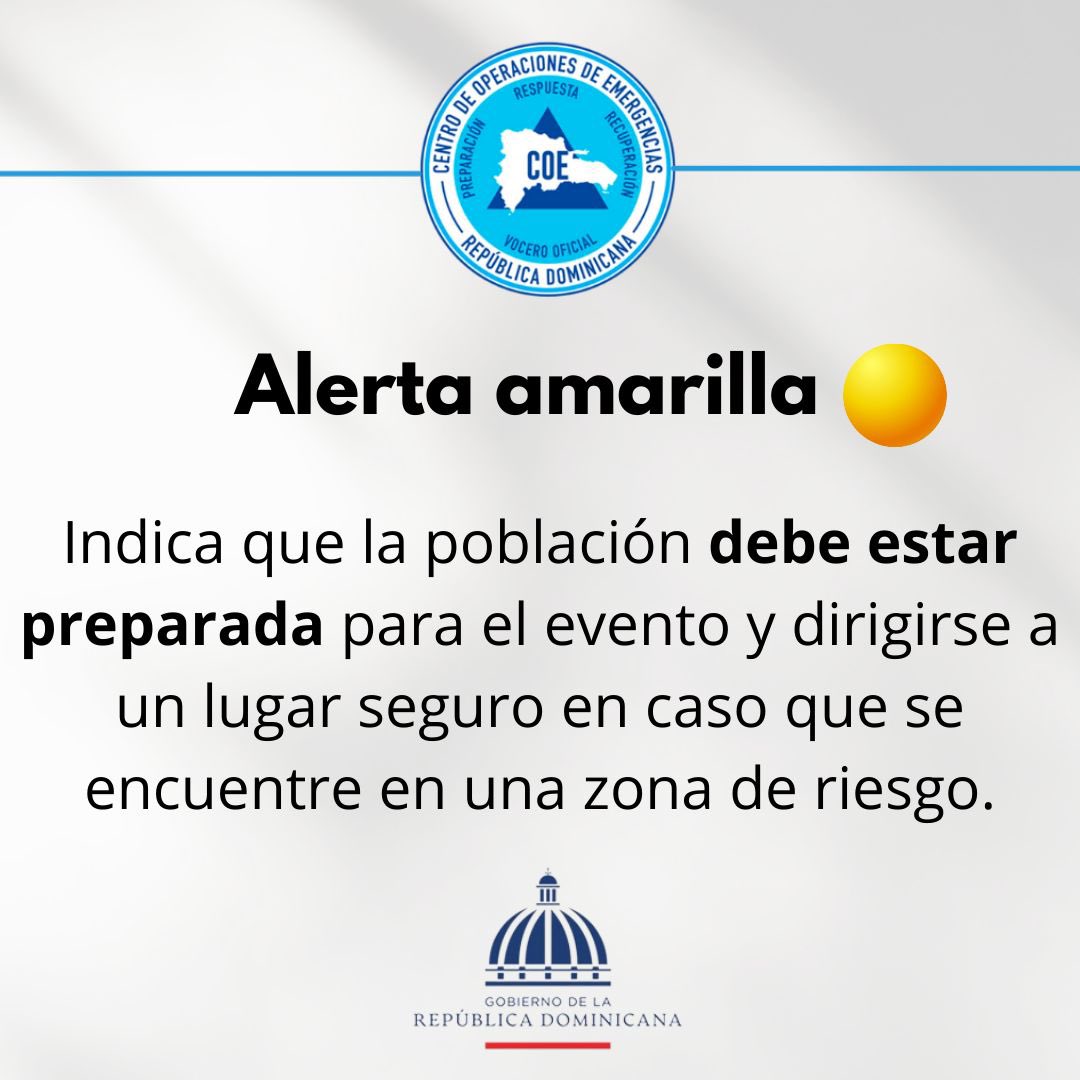 COE_RD's tweet photo. ¿Aún no conoces los significados de las alertas que emitimos🟢🟡🔴? 

Al deslizar te explicamos https://t.co/hv9LeesyCX