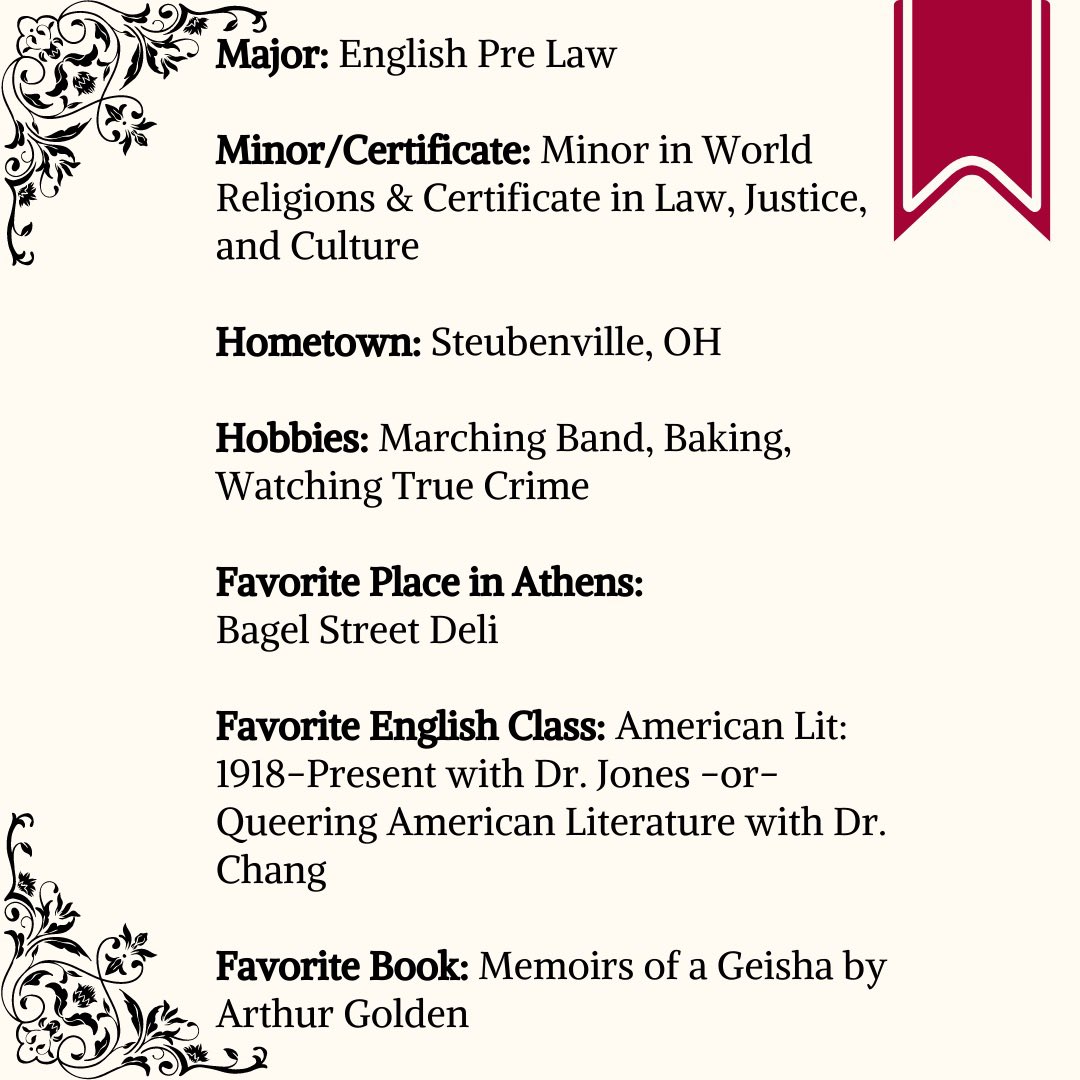 TauOhio's tweet photo. Our next exec intro is Vice President Makayla Walter! Makayla is an English Prelaw major with a Certificate in Law, Justice, &amp; Culture, and a minor in World Religions. https://t.co/cV9qIv9oTs