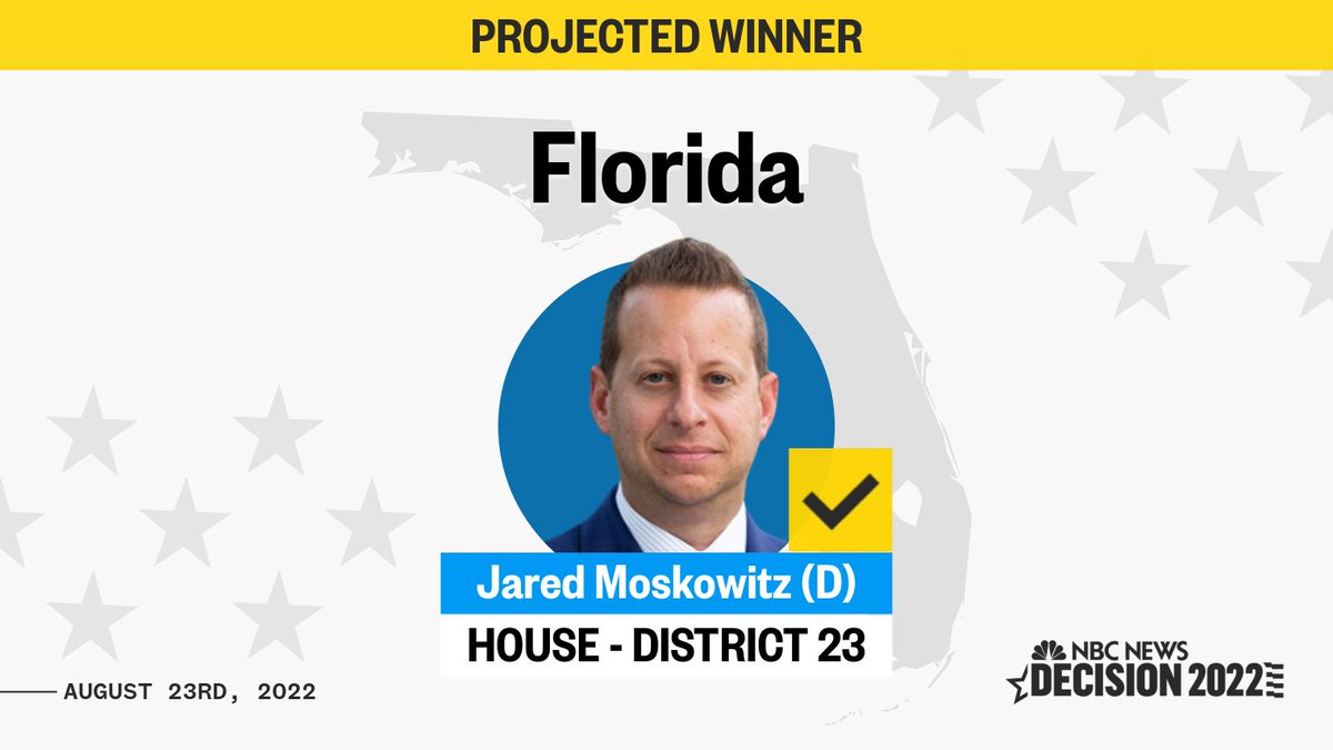 NBCNews's tweet image. Jared Moskowitz wins U.S. House Democratic primary in Florida's 23rd congressional district, NBC News projects. nbcnews.to/3dSvt6M