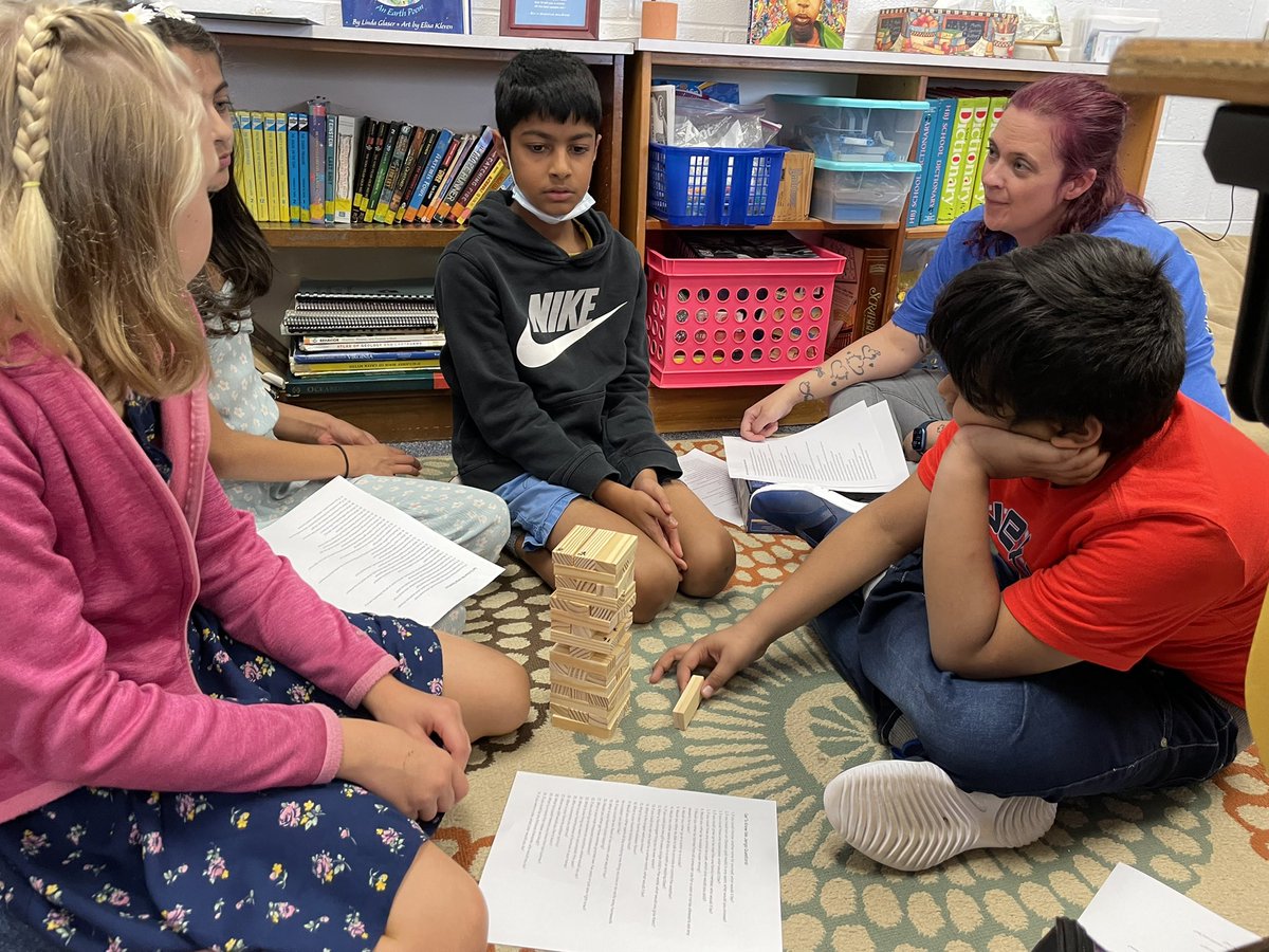 5th graders getting to know each other with Jenga! <a href="/oakhilles/">Oak Hill Elementary</a>