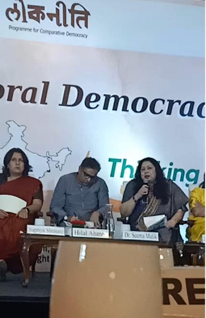 DrSeemaMalik's tweet photo. Attended the launch of the book’Indian Elections’ by Sanjay Kumar &amp; panel discussions organised by LokNiti CSDS about “India’s Electoral Democracy@75 ⁦@PawarSpeaks⁩ ⁦@praful_patel⁩ ⁦@NCPspeaks⁩ ⁦@NCP_NMCspeaks⁩ ⁦@supriya_sule⁩ ⁦ https://t.co/eFogpldONm