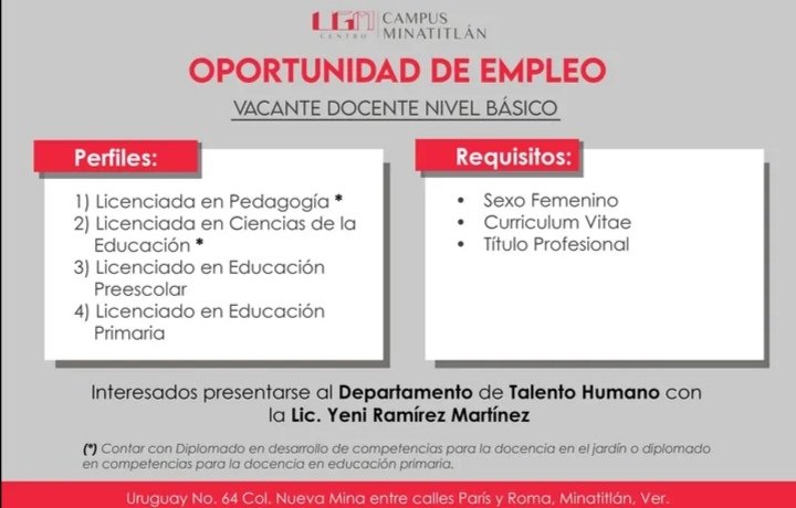 UgmMinainfo's tweet photo. #OportunidadLaboral
¡Estamos buscando tu talento! https://t.co/65b3dmnetG