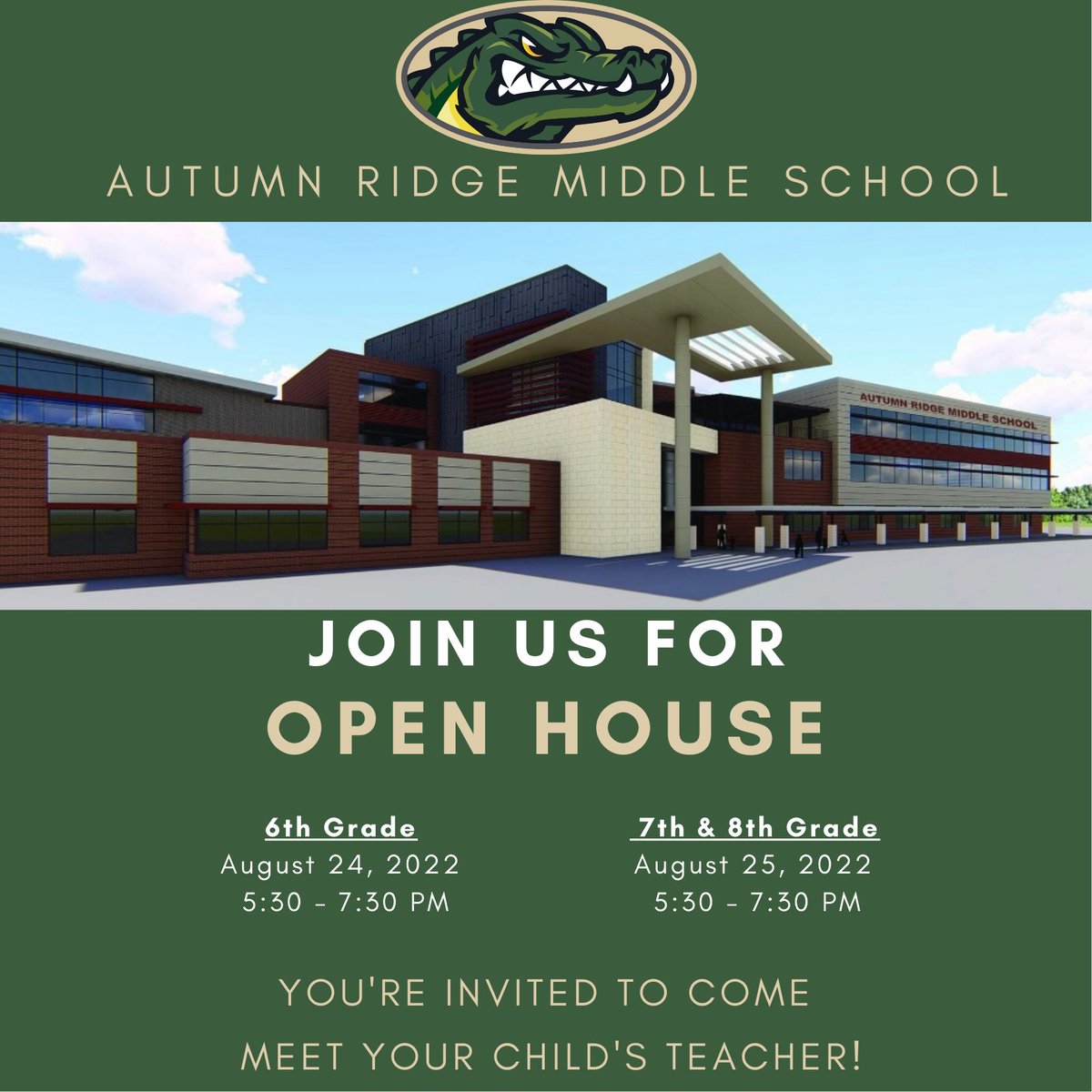 HumbleISD_ARMS's tweet photo. Hey Gators!!!  It's time for our Open House - 6th Grade on 8/24 and 7th/8th Grade on 8/25 from 5:30 - 7:30 p.m.  We hope to see you there! https://t.co/g7nywg3Hui