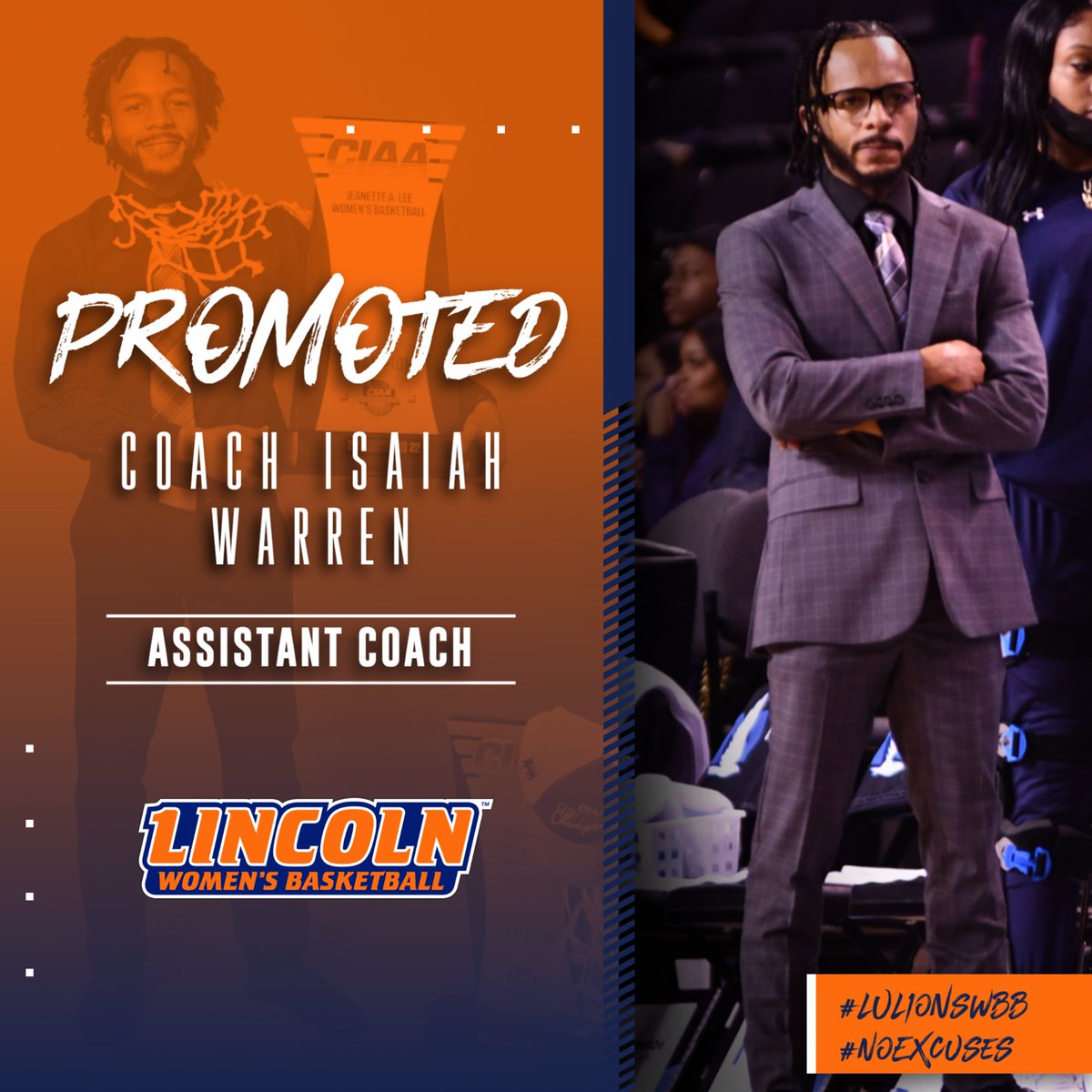 ICYMI... Coach Isaiah Warren was promoted upon the departures of Coach Cherelle Dennis (Asst Coach at Delaware State) and Coach Eric Sharps (Head Coach at Wayne County). Coach Warren is a young coach on the rise and ready to #RunItBack with Lincoln Women's Basketball!