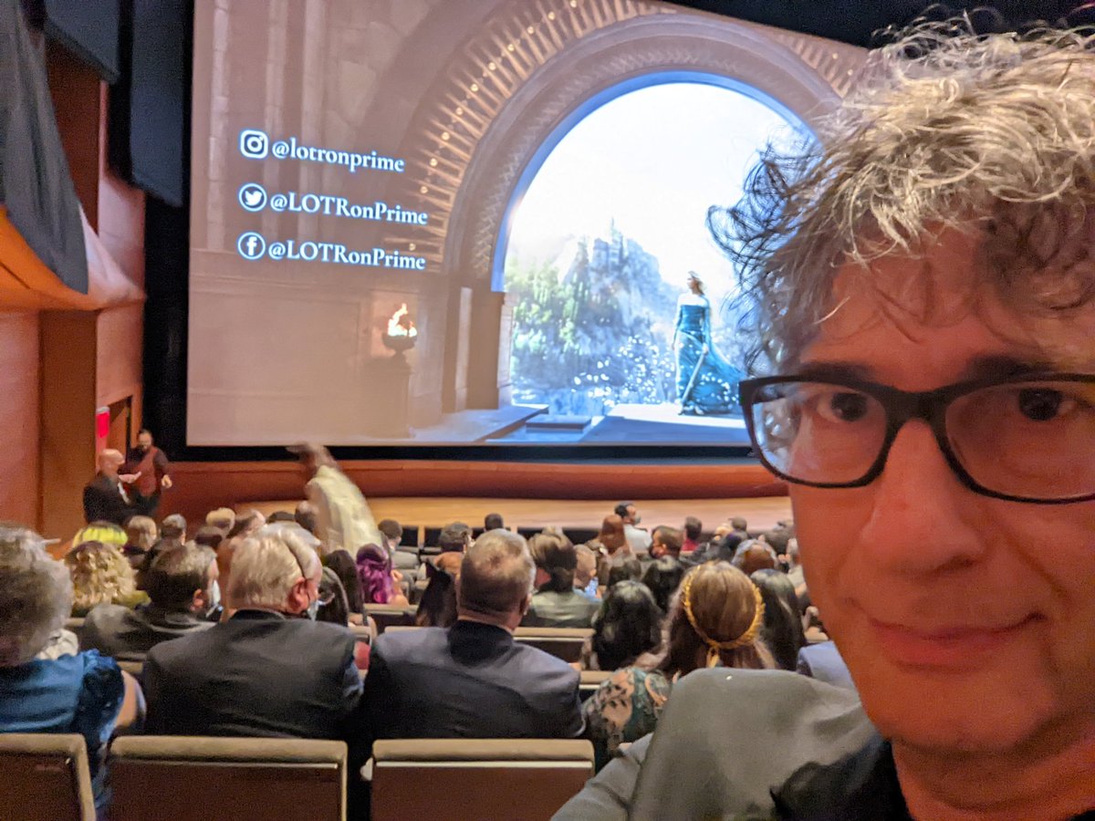 neilhimself's tweet image. I&apos;m at a screening of @lotronprime aka Lord of the Rings - The Rings of Power, it&apos;s about to start and I&apos;m starting to let myself get excited...