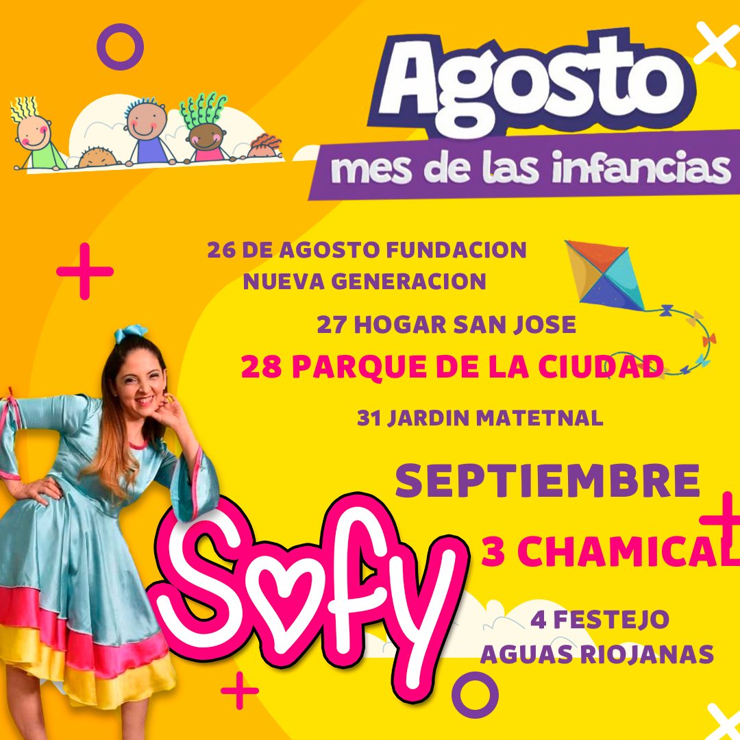 Sofy_tvr's tweet photo. Actualizamos Agenda!!! 
Última semana de AGOSTO pero ya lleva SEPTIEMBRE ! #sofy #sofytvr #showmusical #ShowInfantil #showparaniños #meddelaniñez #MesDeLasInfancias #diadelniño #animadorainfantil #produccionesinfantiles #lariojaargentina https://t.co/1YSwDLV7GP