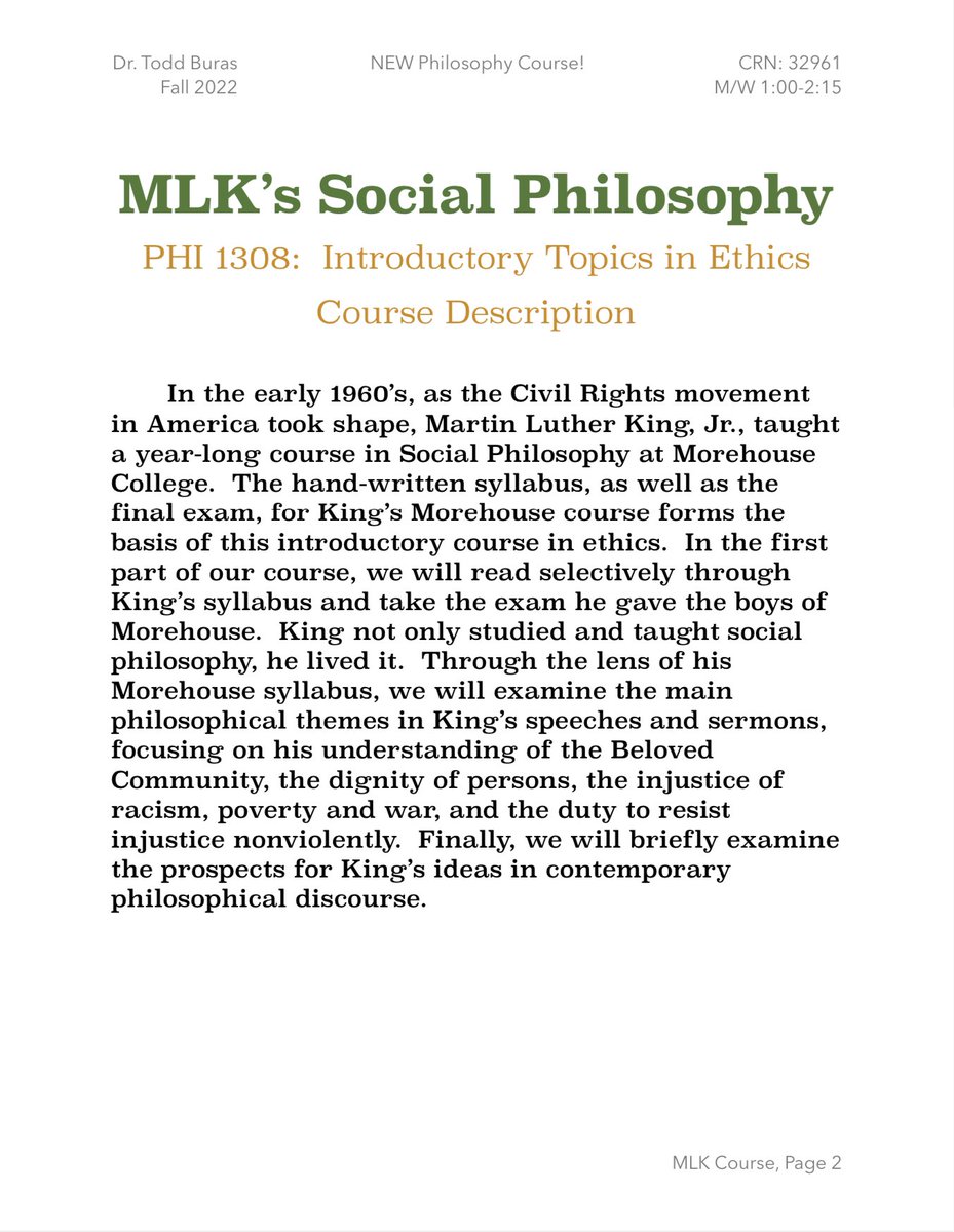 Looking to add one more class before Friday’s deadline ? Consider taking this 1-hour course taking a look at Dr. King’s Social Philosophy with Dr. Todd Buras. Tap into the attachments below for more details on the course! 📚