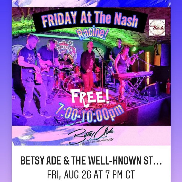 We are back in Racine at The Nash after 13 shows in Scotland, the Symphony show in Kenosha, and the Mile of Music in Appleton! 🎵 🎼 🎶 

Bring your parents, kids, friends, cousins and maybe even your dancing shoes! 👠 

Smokin’ Jack’s BBQ truck will be on site 

#racinelivemusic