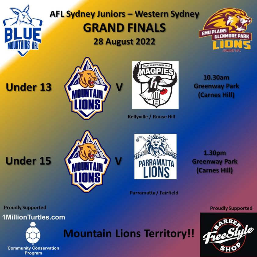 @1MillionTurtles is supporting local junior sports teams

Two of our teams have made their grand finals this weekend.

Good Luck to the under 13s and 15s Mtn Lions AFL sides.  #1MillionTurtles