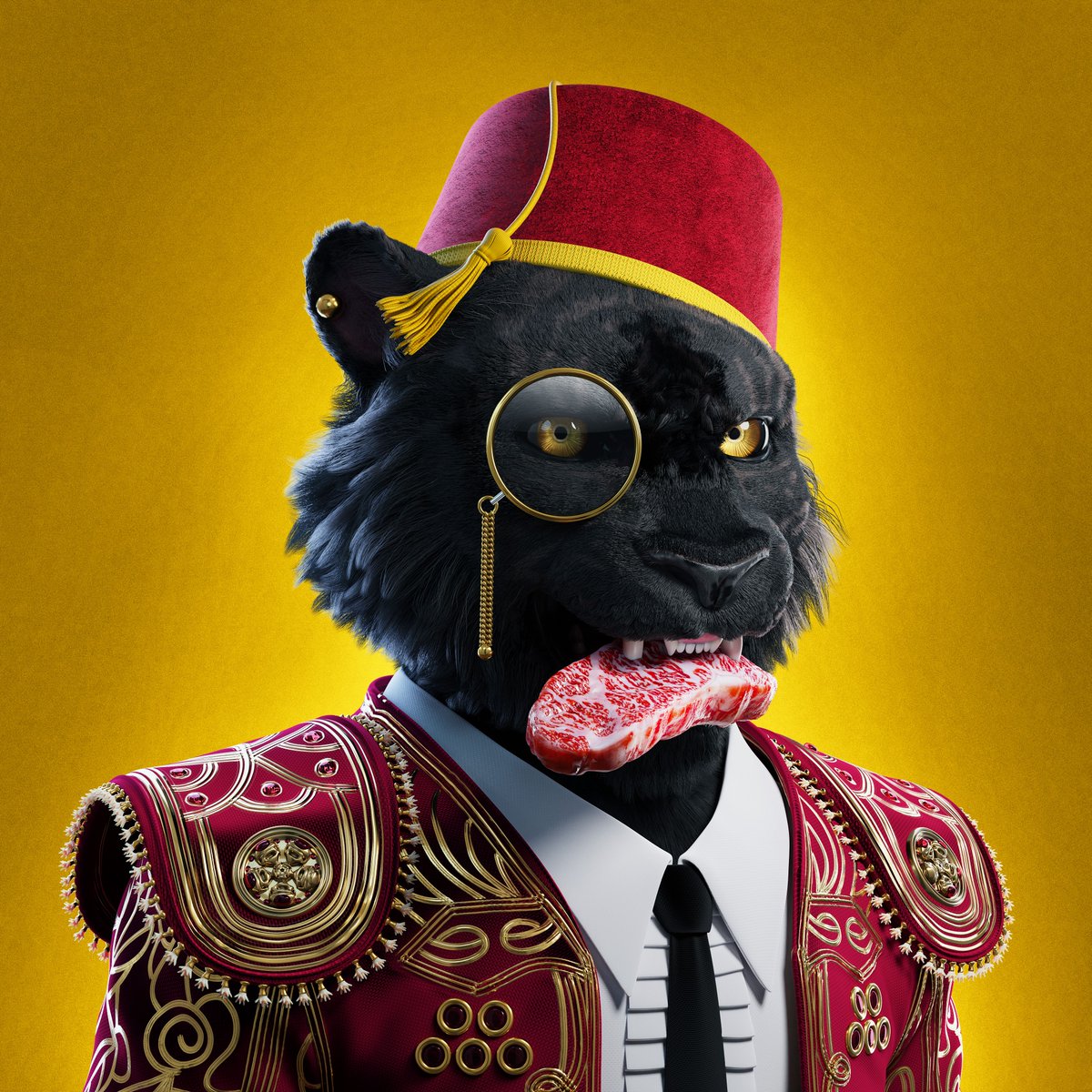Happy #TigerTuesday. Showcasing the matador suit and the finest A5 Wagyu. 

- 10k Tiger #NFTs on #ETH. 
- 4k 1/1 fine art + 3d avatars
- Access to the Zoosh Club - media, fashion, music and 
communité
- The Zoosh. A Web3 software that's about to change the game for all.
WL soon