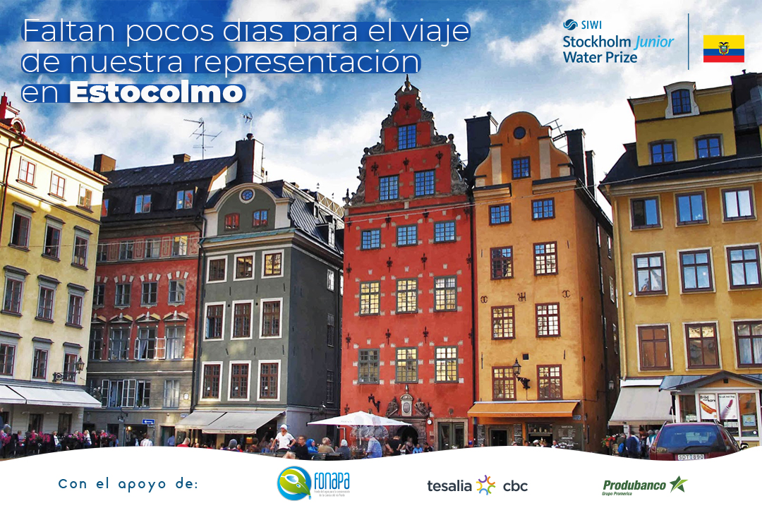 Quedan pocos días para viajar a Estocolmo
La representación presencial del Junior Water Prize of Ecuador en la #WorldWaterWeek comenzará el 28 de agosto
Mantente alerta a nuestras publicaciones porque les estaremos compartiendo contenido sobre nuestra experiencia #WWWeek  #SJWP