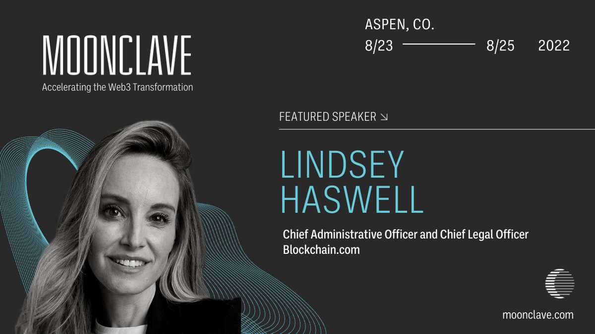 moonclave's tweet photo. We're excited to hear from Lindsey Haswell of @blockchain tomorrow at #Moonclave Aspen Summit! 

Learn more: https://t.co/GS1Yxun03G https://t.co/EF0AZcrPbX
