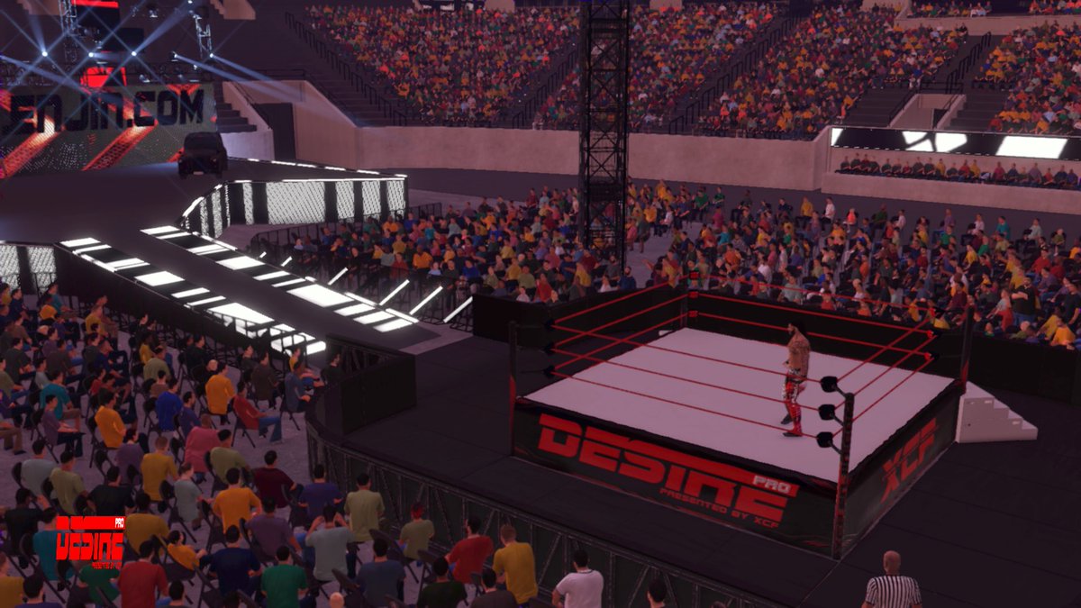 WeAreDesirePro's tweet photo. In a week I will switch the apron and tell the tech guys to change the trons to reveal what special arena this is. 
-@HeelJaden  
#XCFJoinTheFed
#SuperStarApparel 
#WeAreDesirePro https://t.co/XjroiqHYSn