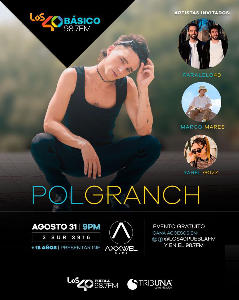 Puebla nos vemos este 31 Agosto! <a href="/yahelgozzmusica/">YahelGozz</a> <a href="/polgranch/">Pol Granch</a> <a href="/marcomares_/">marco mares</a> <a href="/p40music/">Paralelo 40</a>  ganen sus entradas en <a href="/PueblaLos40/">Los40Puebla</a>