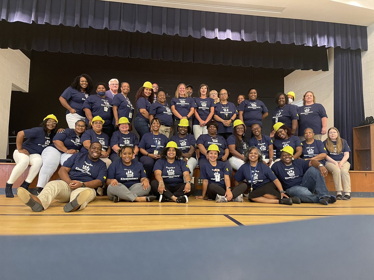 ClarkeBulldogs's tweet photo. Principal Brown and the staff at Clarke this year are “Under Construction” and COMMITTED to “Building A Better Future For Our Students” #ExperienceVCS #BulldogExcellence #TheBulldogWay 💙 https://t.co/jq2fVclQPu