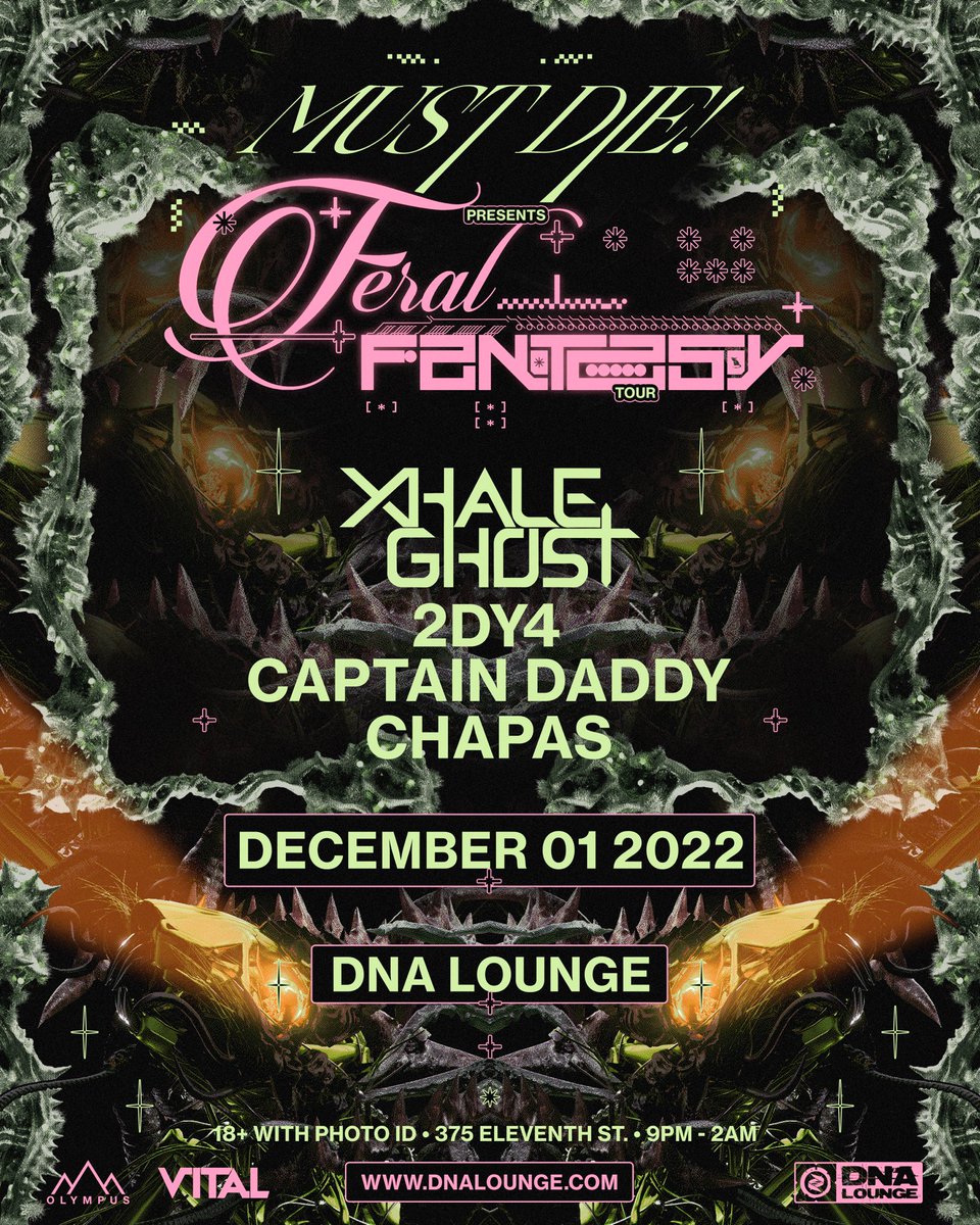 xhale_ghost's tweet photo. We’re bringing the live drums to SF supporting @MUSTDIEmusic Dec 1st! 🥵

@2DY4MUSIC 
Captain Daddy
@bchapas 

Follow  @OlympusPresents &amp; @VitalEvents for when pre-sales go live. ⚔️ https://t.co/TMDN3K0mPu