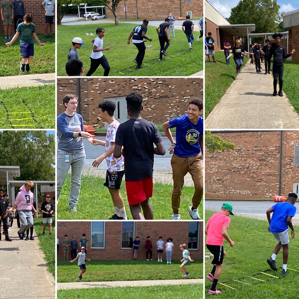 msfites's tweet photo. Today #msfitesmathclass #am8 went outside to review angle relationships! We had relay races that involved jumping rope and an agility ladder! @GMS_Wildcats @DrLoraleeHill @CobbMathDept #BeGreatBeGriffin @pe_mullis #MTBoS https://t.co/uFnhHlcNVo