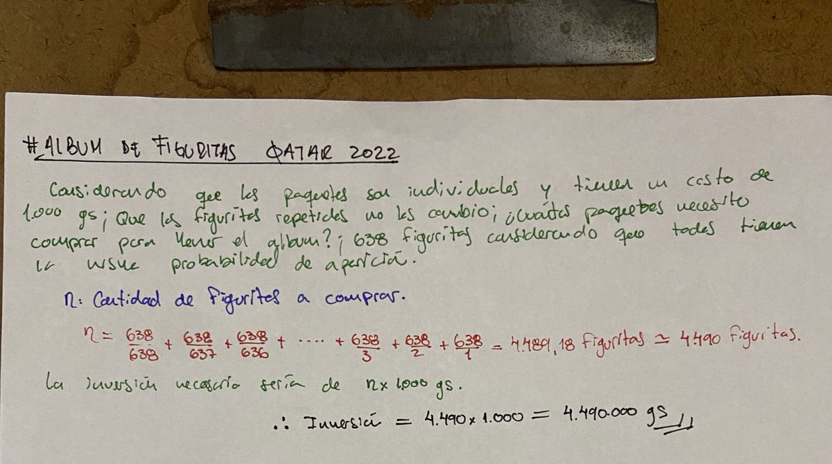 segovialohse's tweet photo. Ya que el tema de las figuritas del mundial Qatar 2022 es tendencia, aquí un pequeño análisis SIMPLIFICADO. La cantidad de figuritas que habría que comprar para tener la probabilidad de completar el álbum (leer las simplificaciones y suposiciones del análisis, en verde)… https://t.co/XeBDlNxuTK
