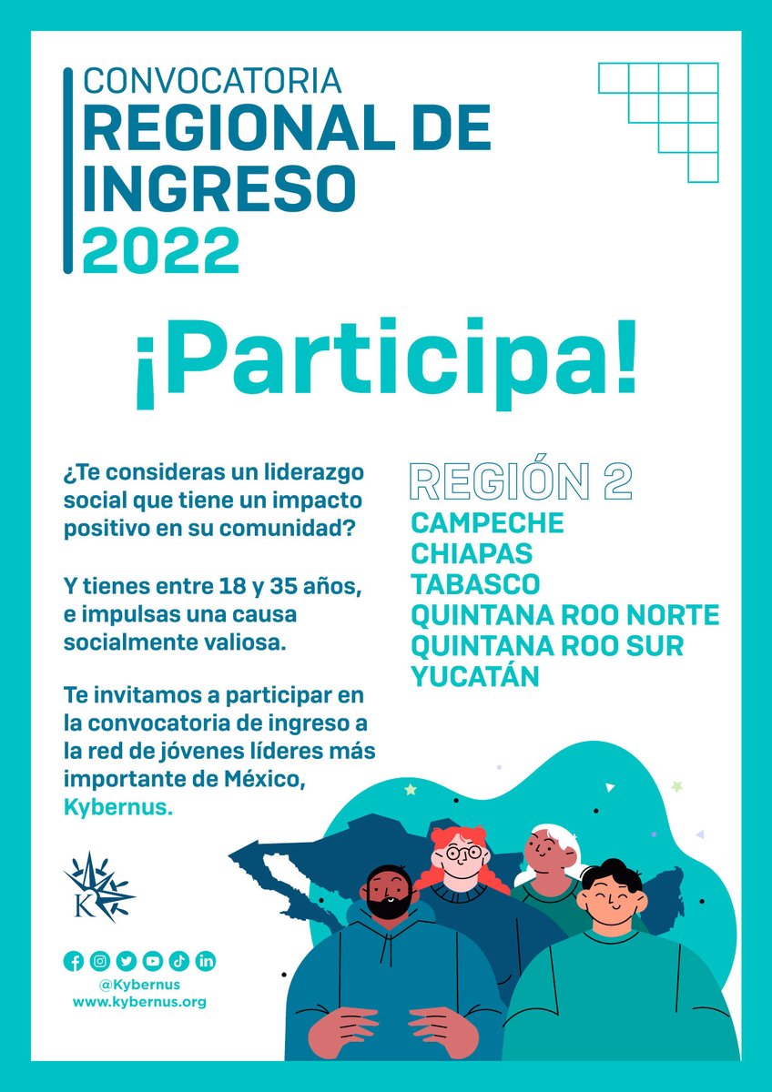 Kybernus's tweet photo. Si eres líder social de Campeche, Chiapas, Quintana Roo, Tabasco o Yucatán,  #Kybernus es un espacio para ti 🙌🏻

Forma parte de la red de líderes más importante de México ✨

¡Postúlate!
https://t.co/pQ3voTOr9I

#QuieroSerKybernus #TuLiderazgoImporta https://t.co/7aIu3pmjIy
