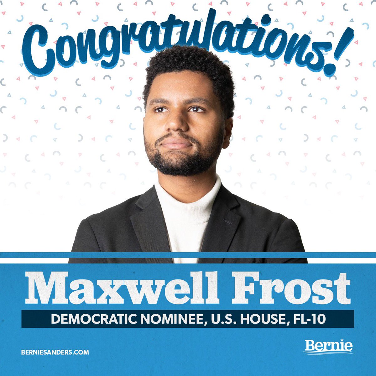 Bernie Sanders (@berniesanders) on Twitter photo Another progressive win. As a 25-year-old incoming congressman, <a href="/MaxwellFrostFL/">Maxwell Alejandro Frost</a> is going to bring a much needed perspective about the issues affecting working families and I very much look forward to working with him Another progressive win. As a 25-year-old incoming congressman, <a href="/MaxwellFrostFL/">Maxwell Alejandro Frost</a> is going to bring a much needed perspective about the issues affecting working families and I very much look forward to working with him