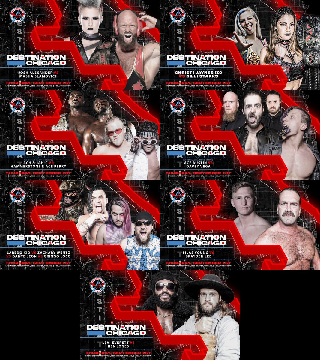 7 big matches signed!!! More to come!!! Destination Chicago 9/1/22 Logan Square Auditorium #Chicago IL Tickets at aawpro.ticketleap.com Only 3 stage seats and a handful of 2nd row left!!! Stream it LIVE on @HighspotsWN highspots.tv Subscribe NOW!!!