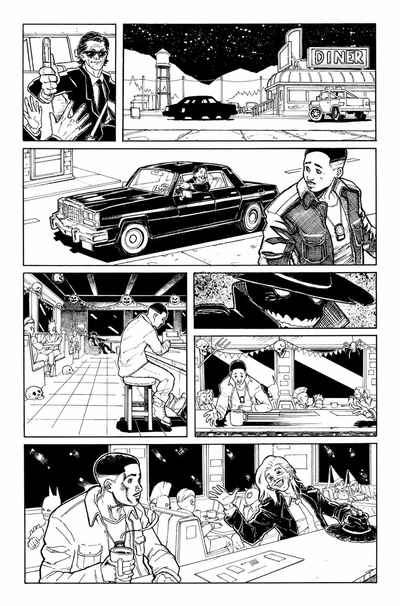 aselafun's tweet photo. MIB: “Devil in the diner”
✏️🎨

Written by Matt Truex @Mattruex 
Line art: Me 😊
#mib #makecomics https://t.co/YaOyJ1H1a2