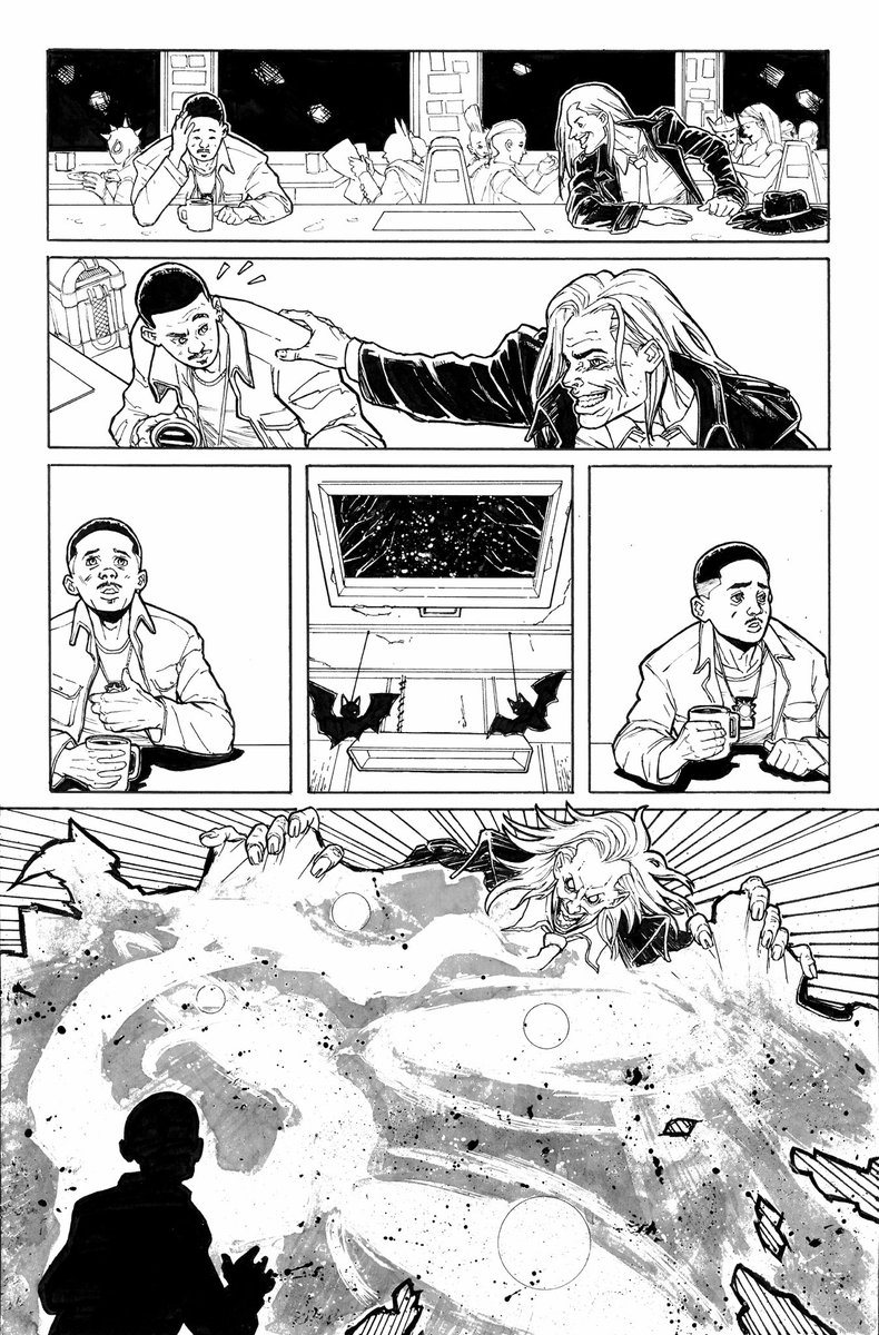 aselafun's tweet photo. MIB: “Devil in the diner”
✏️🎨

Written by Matt Truex @Mattruex 
Line art: Me 😊
#mib #makecomics https://t.co/YaOyJ1H1a2