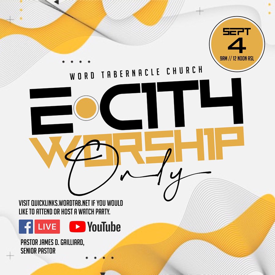 WordTab's tweet photo. Hey Family, don’t forget Sept. 4th is E-City Worship Only!! We will NOT be in person in the CPAW, but we will be together online no matter where you are!!
If you would like to attend or host a watch party, visit https://t.co/ptYnz2FGkd 
#EveryoneThriving #WeAreWord #IAmTheChurch https://t.co/tYEtWji9do
