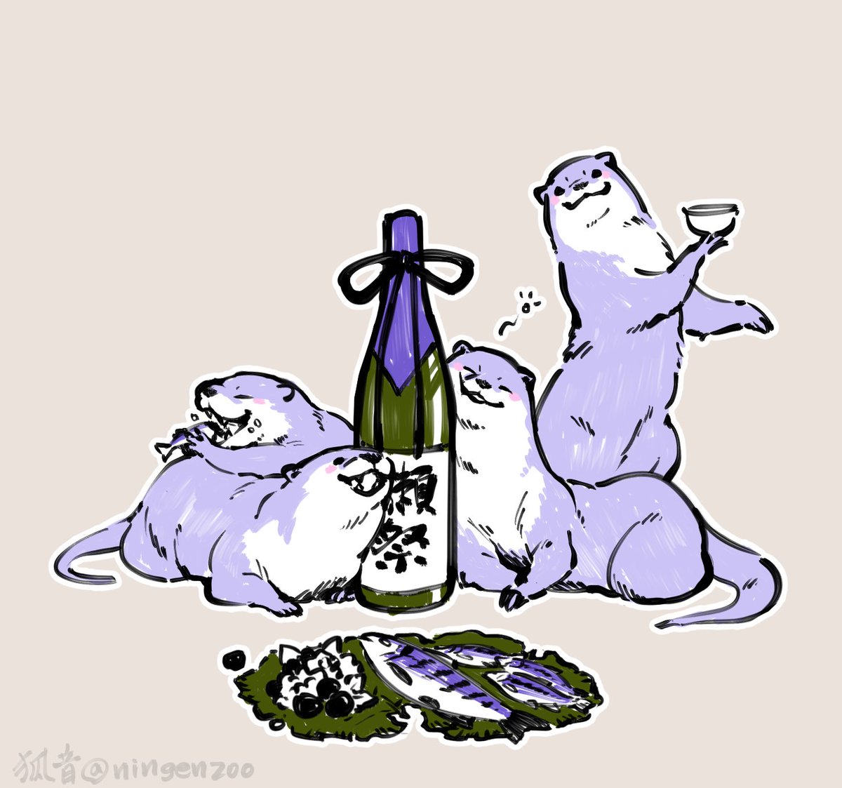 no humans bottle sake bottle simple background :3 animal focus holding  illustration images