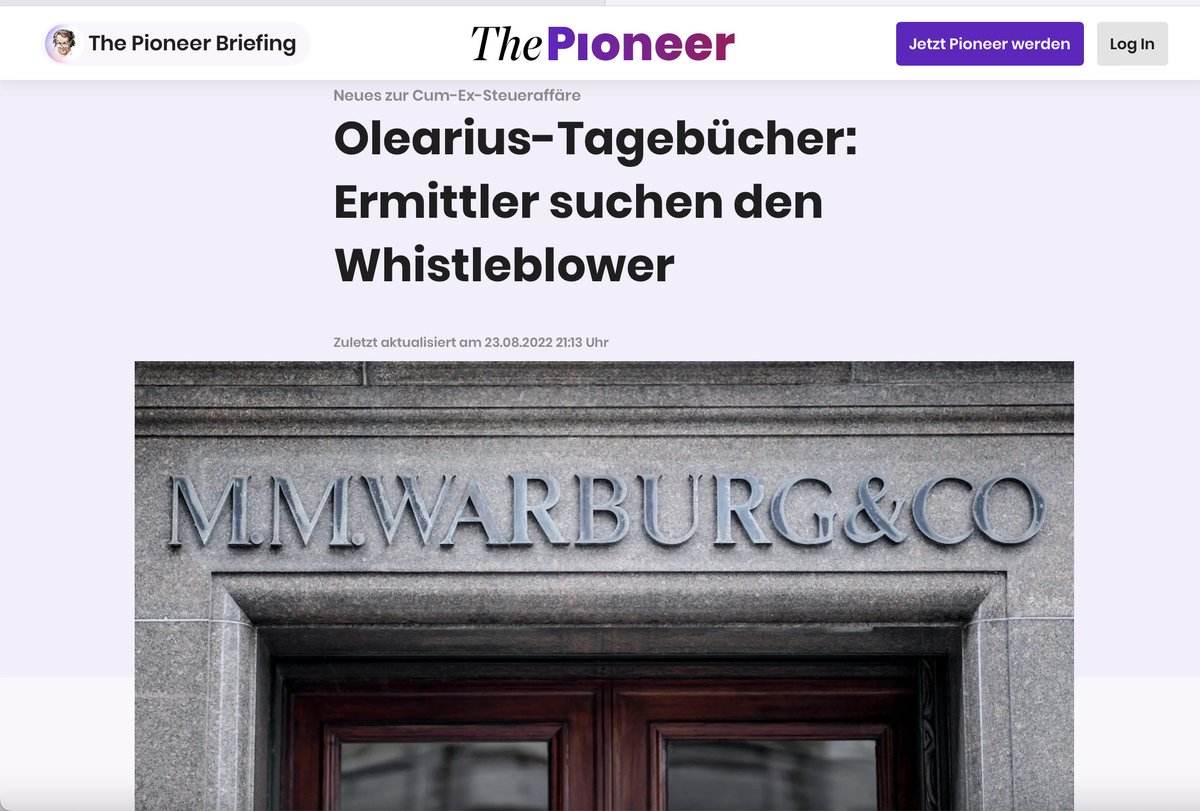 Bizarr! Seit mehr als 2 Jahren fahndet StA Bonn nach meiner Quelle für das Tagebuch des #CumEx-Bankiers Olearius.
Zur Erinnerung: Erste Auszüge der Kladden waren Grundlage für Veröffentlichung im Feb. 2020 in #PanoramaARD &amp; <a href="/DIEZEIT/">DIE ZEIT</a> über Warburg-Connection von <a href="/OlafScholz/">Olaf Scholz</a> .../2