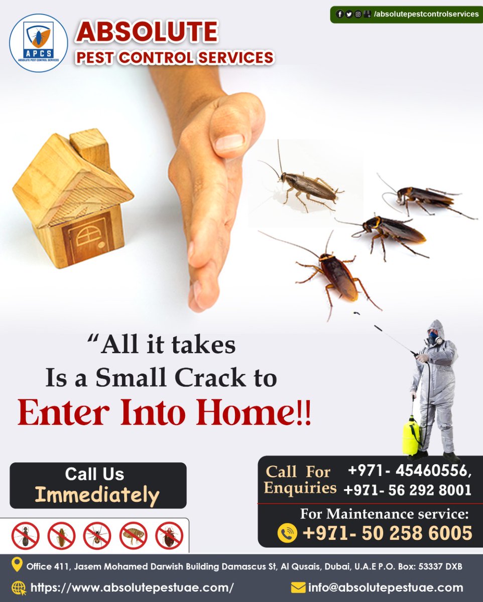 APCS2021's tweet image. All it takes is a small crack to enter into home.
#pest_problems #rodentproblems #absolute_pest #absolute_pest_control_services #rodentcontrolservices 
Call For Enquiries +971-45460556, +971-45460556
For Maintenance Services +971-502586005
absolutepestuae.com