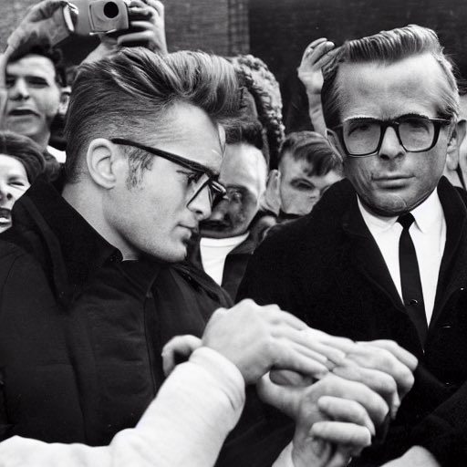 Baltardthefouth's tweet photo. Using nebula41 I produced these 4 images of president James dean visiting the grieving families of Chicago 1964 #monumentmythos #deanforpresident https://t.co/MYhEg8XW38