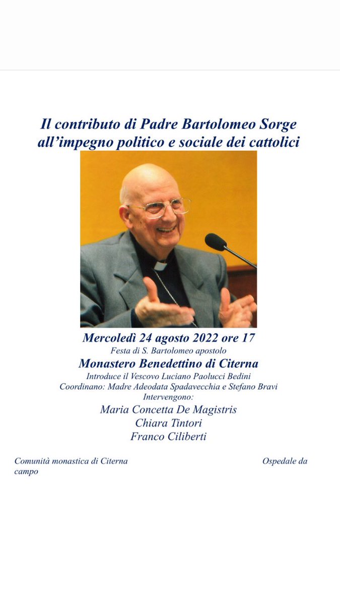 chiartin's tweet photo. Oggi #24agosto festa di #SanBartolomeo vi aspetto al Monastero Benedettino di #Citerna
L’eredità di #padreSorge anima la speranza sociale, anche in questo mese di improvvisa e quanto mai improvvida #CampagnaElettorale https://t.co/Dd5zozs8PM
