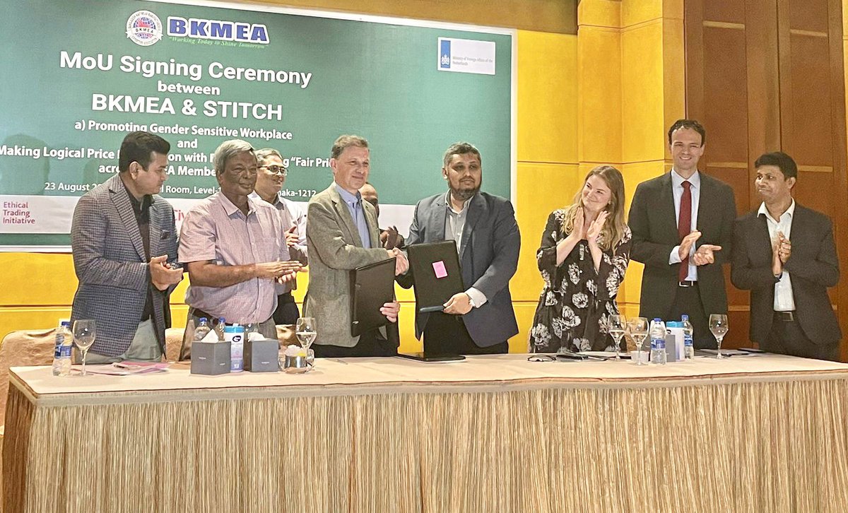 NLinBD1's tweet photo. NL is a proud partner of Bangladesh, and we are ramping up our support in making a fair sector for all. Yesterday we witnessed MoU signing between BKMEA and STITCH on fair pricing and promoting a gender-sensitive workplace in the RMG sector. @ilobangladesh @DutchMFA https://t.co/X16dk49WVX