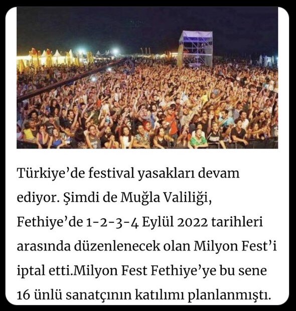 mr_vardara's tweet photo. Zaten bu ekonomiyle ne tatile gidebiliyoruz ne gezebiliyoruz zar zor gidebildiğimiz festivalleride yasaklıyorsunuz #MilyonFest #MilyonfestFethiye https://t.co/qoHFSvSD0Y