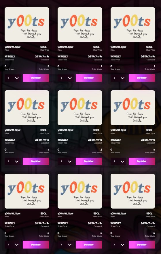 9 WL spots in Jellotto for y00ts right now!

 jellybabiesnft.com/jellotto

Good luck!