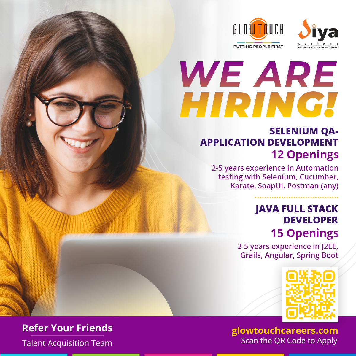 diya_systems's tweet image. We have great opportunities for candidates with 2-5 years of experience in Selenium QA - Application Development and Java Full Stack Development. Please apply at GlowTouchCareers.com. 
#Hiring #SeleniumQA #JavaDeveloper #Selenium #Java #ApplicationDevelopment #Diya #GlowTouch