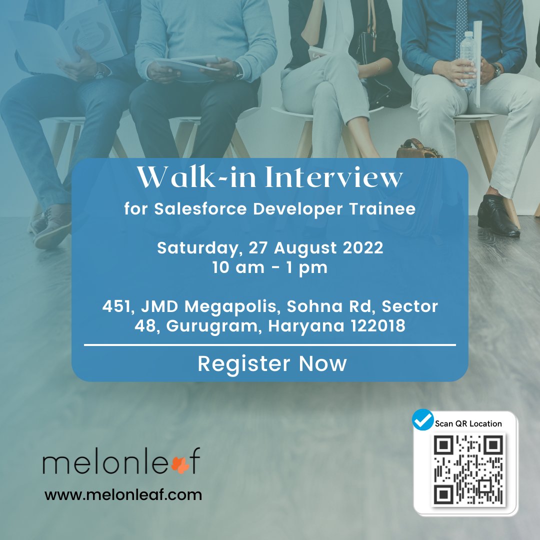 WeAreMelonleaf's tweet photo. REMINDER!! ๐
Melonleaf Consulting is conducting a Walk-In-Drive for the position of #Salesforce Developer Trainee.
Register Now, if you Haven't yet:
https://t.co/7VoSxYd0Fx
#Developer #consulting #Melonleaf #melonleaftakeoff #takeoffyear #salesforceconsulting #Hiring #Jobs https://t.co/t0eu4W2u2o