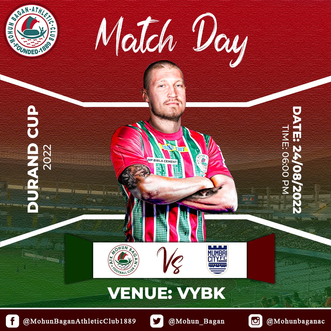 Are You Ready for the Action?

#MohunBagan #MohunBaganAC #MohunBaganAthleticClub #JoyMohunBagan #AmraSobujMaroon #ATKMBVSMFC #GloriousPastVibrantFuture #MatchDay #Match #VYBK 🏟️ #DurandCup 🏆 #IndianOilDurandCup 🏆 #DurandCup2022 🏆 #131stIndianOilDurandCup 🏆 #IndianFootball ⚽