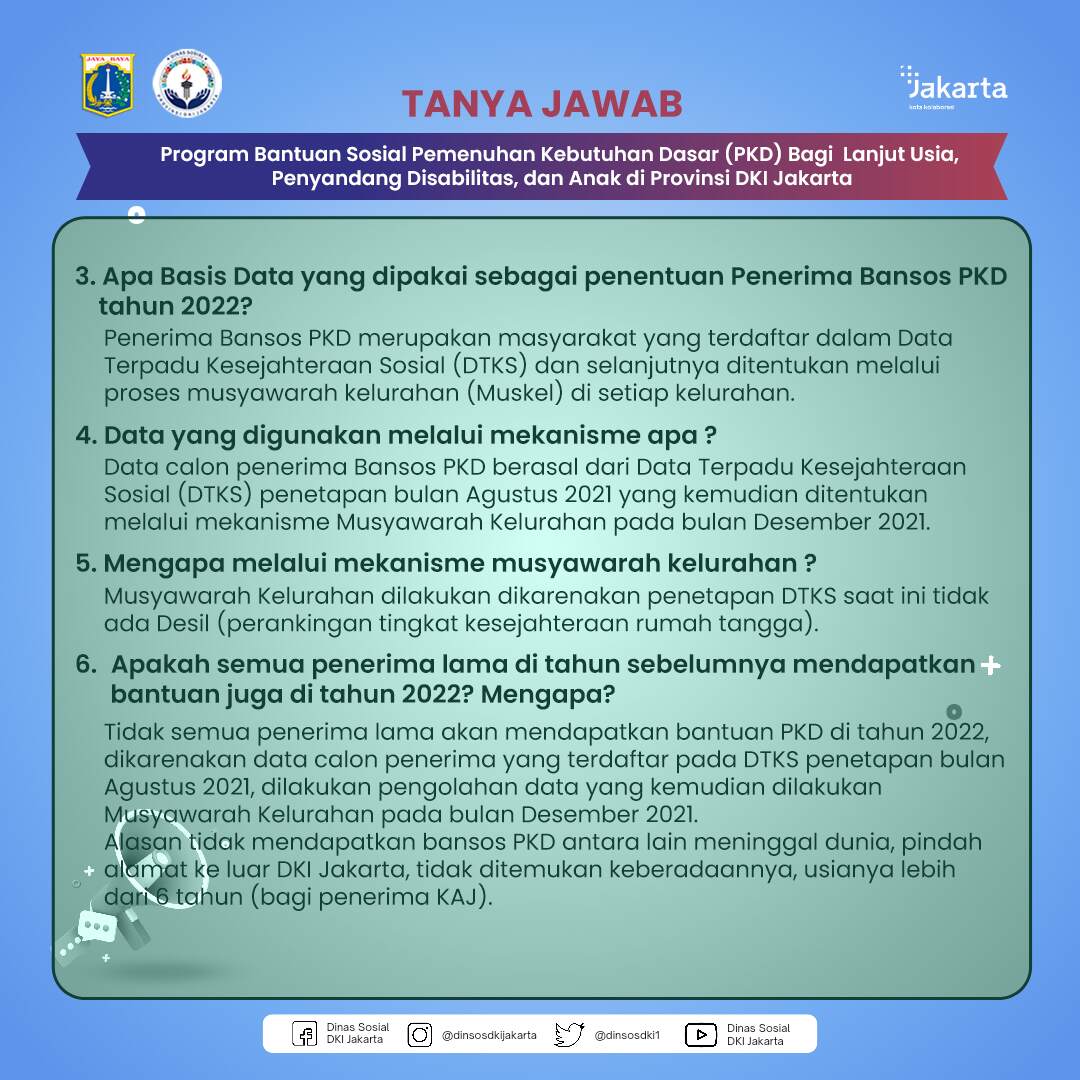 DinsosDKI1's tweet photo. Hai #KawanSosial berikut ini seputar tanya jawab seputar bansos KLJ, KAJ dan KPDJ yang sudah kami rangkum. Silahkan disimak ya😉

#qna #klj #kaj #kpdj #bansos https://t.co/VjLqPiEUEv