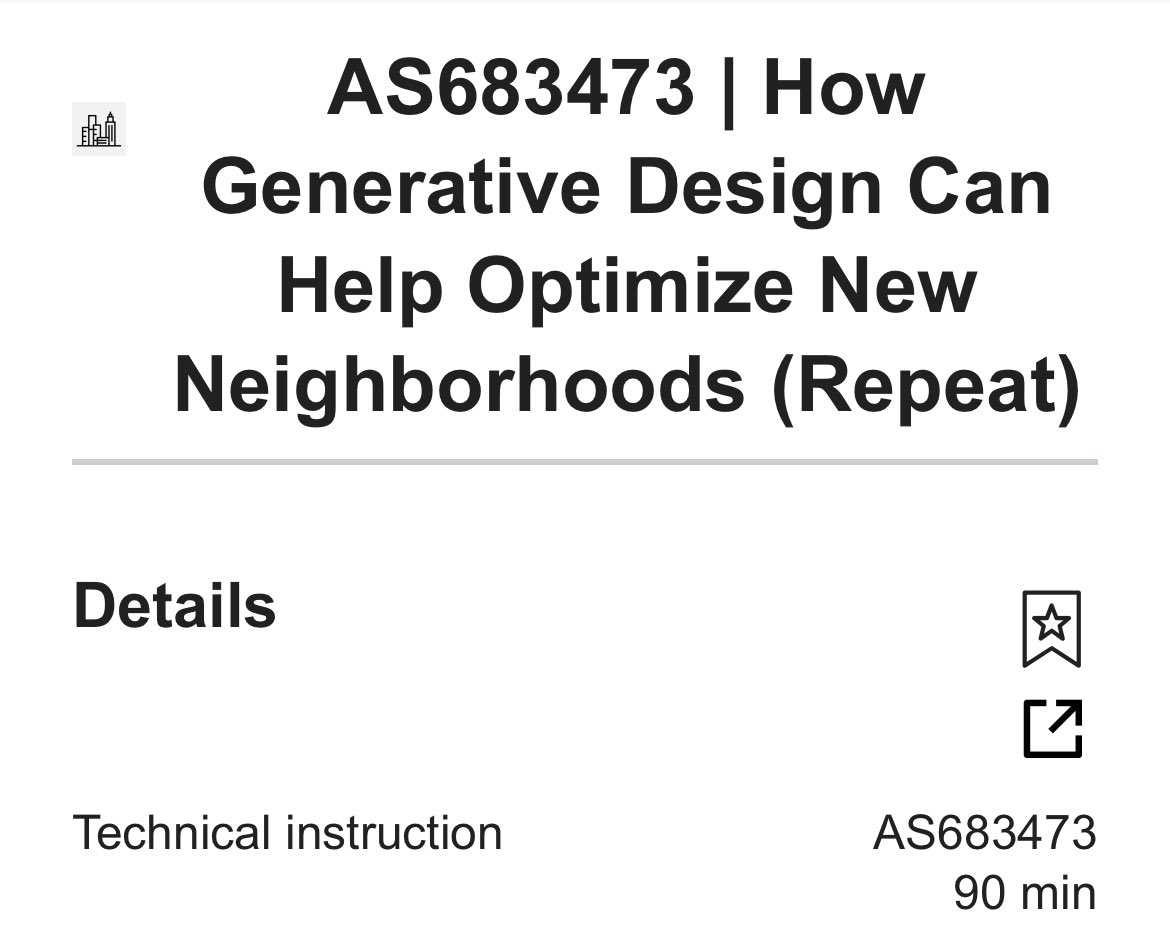 Dieter Vermeulen (@bim4struc) on Twitter photo 📣 Our class (<a href="/JacobWSmall/">Jacob Small</a> ) at Autodesk University on “How Generative Design Can Help Optimize New Neighborhoods” is sold out.
🥳 BUT, there is a repeat class scheduled on Thursday.
Enroll here for it:
…todeskuniversity.smarteventscloud.com/cap/app/sessio…
#au2022 #generativedesign <a href="/autodesku/">Autodesk University</a> 📣 Our class (<a href="/JacobWSmall/">Jacob Small</a> ) at Autodesk University on “How Generative Design Can Help Optimize New Neighborhoods” is sold out.
🥳 BUT, there is a repeat class scheduled on Thursday.
Enroll here for it:
…todeskuniversity.smarteventscloud.com/cap/app/sessio…
#au2022 #generativedesign <a href="/autodesku/">Autodesk University</a>