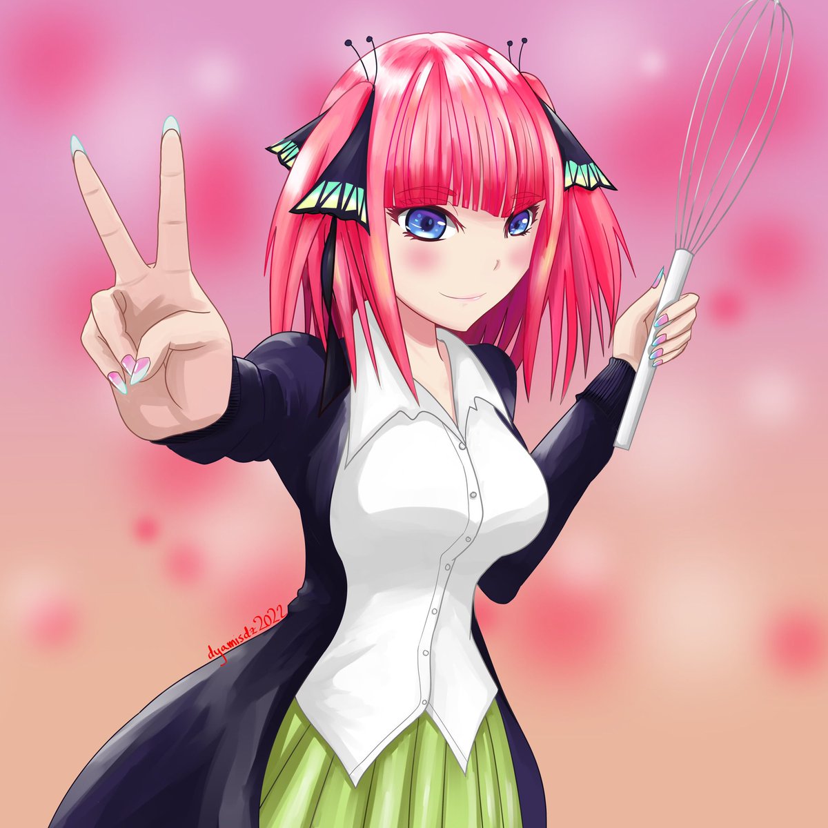 DyamisDz's tweet photo. My #NinoNakano #fanart! Drawn on stream over 4 days and 7.5 Hours. I’m quite pleased with how it turned out. I had a lot of fun painting her hair. Now what to draw next🤔 #5toubun #GoToubunnoHanayome #quintessentialquintuplets #anime https://t.co/hiWIRVm2Fy