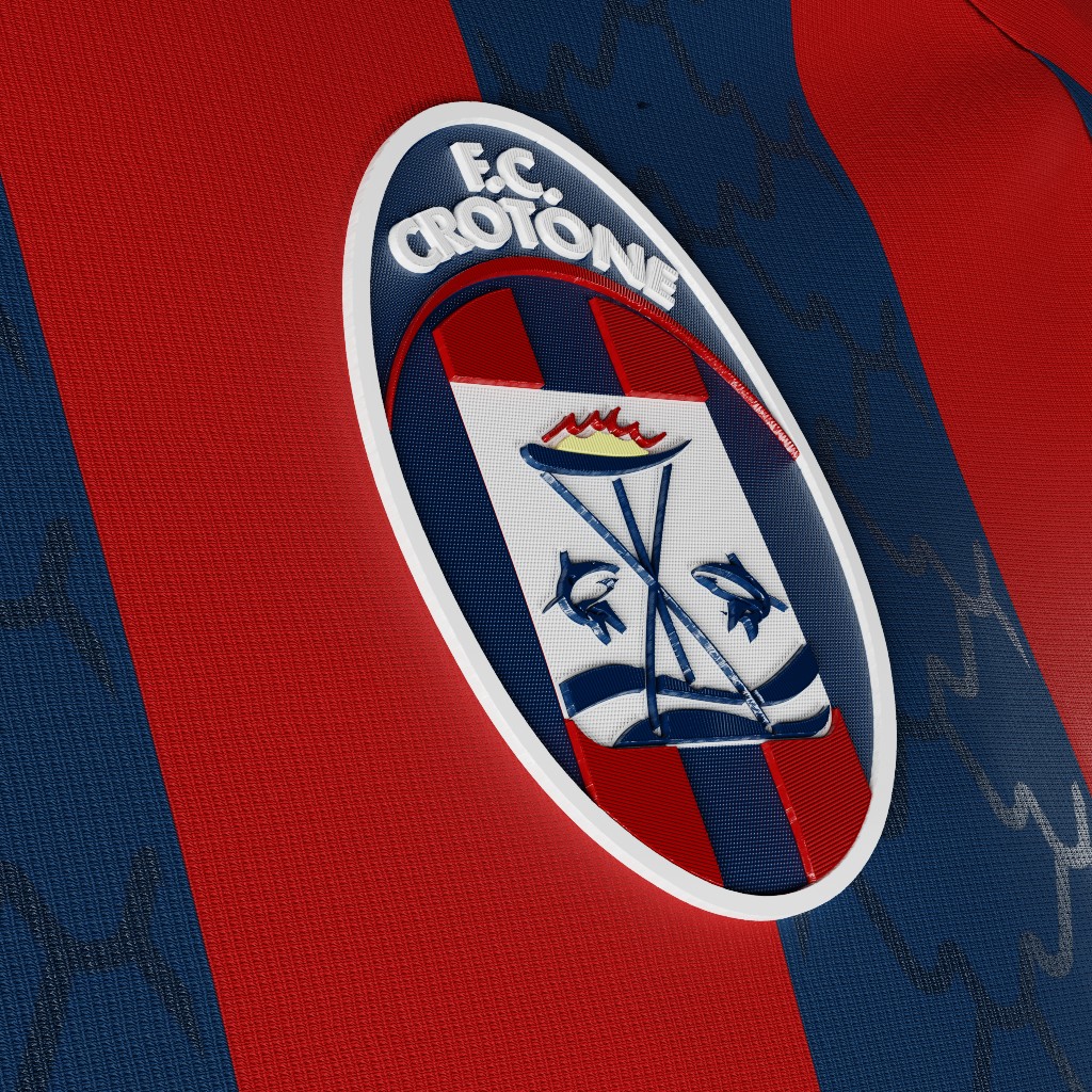 corinth_designs's tweet photo. FC Crotone home kit concept, featuring their traditional blue and red striped design, but with a shark skin-inspired pattern, a nod to their nickname, "Gli Squali" (the sharks). https://t.co/gEwVV24p4P