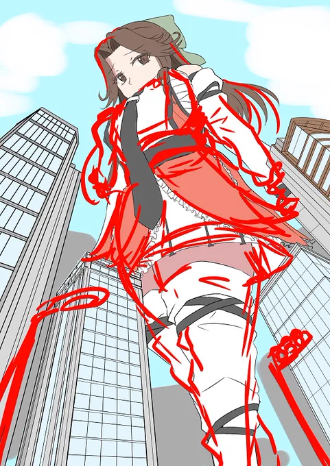 概ねこれでいきますが、神通はちょっと描き直した方がいいですねぇあおりムズイ身体のバランス修正すればもう少しいい感じになると思います 