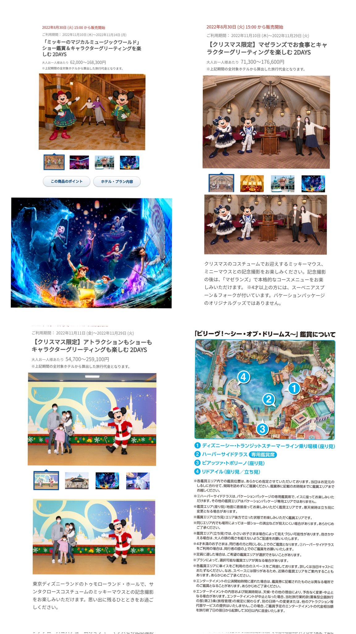 Tdr ディズニー ぷらん 8 30 15時 バケパ ビリーヴ もクリスマス コスのミキミニとグリも楽しめる ランド サンタクロース サンタコス 衣装のミッキーとキャラグリ シー ウィッシュ コスチュームのミニーちゃん達と バケーションパッケージでの鑑賞は4
