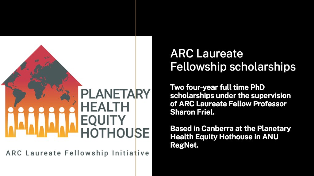 Are you interested in the intersection between governance, #health and #climatechange? EOIs now open for #PhD scholarships in Governance for Planetary Health Equity with #ARC Laureate Fellow @SharonFrielOz at @PHEHothouse. EOIs close 16 Sept. Info➡️bit.ly/3uMgr8z