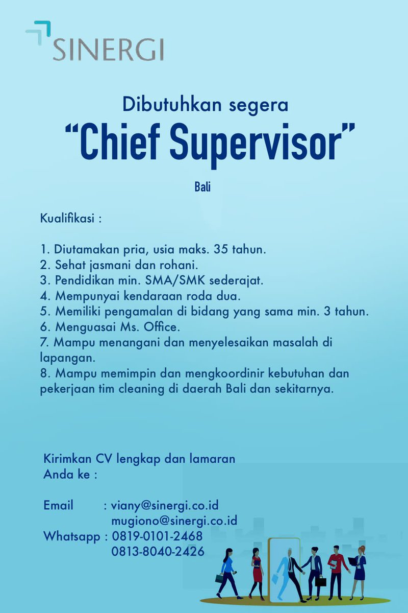 Sinergiintegra1's tweet photo. Kami masih mencari yang terbaik untuk posisi Chief Supervisor Bali. 
Mari daftarkan segera diri Anda untuk bergabung bersama kami.

Salam sehat.
SINERGI, Great Cleaning! https://t.co/HjEP3ylfSW