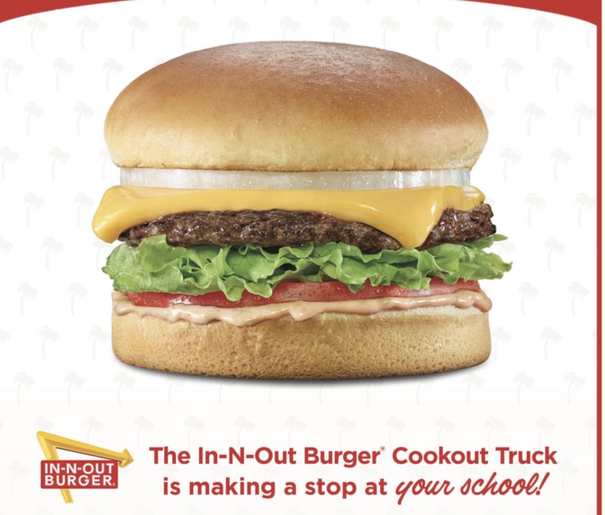The In-N-Out food truck is coming  to the first football game of the season, THIS FRIDAY! Tickets  are $5 cash only and sold in Activities during lunch Wednesday and Thursday.  You must purchase tickets in advance. It will be in the Legacy Stadium parking lot from 6PM-7PM
