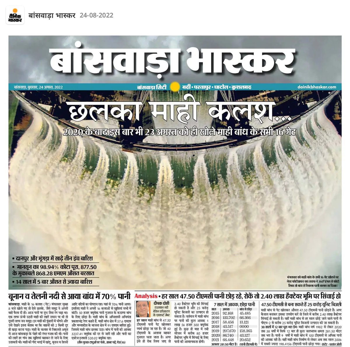 PoonamDinesh6's tweet photo. @DainikBhaskar @PMOIndia @RajCMO @mahibandh @Dmbanswara @BanswaraPolice
छलका माही कलश... https://t.co/AW2stLGSy0