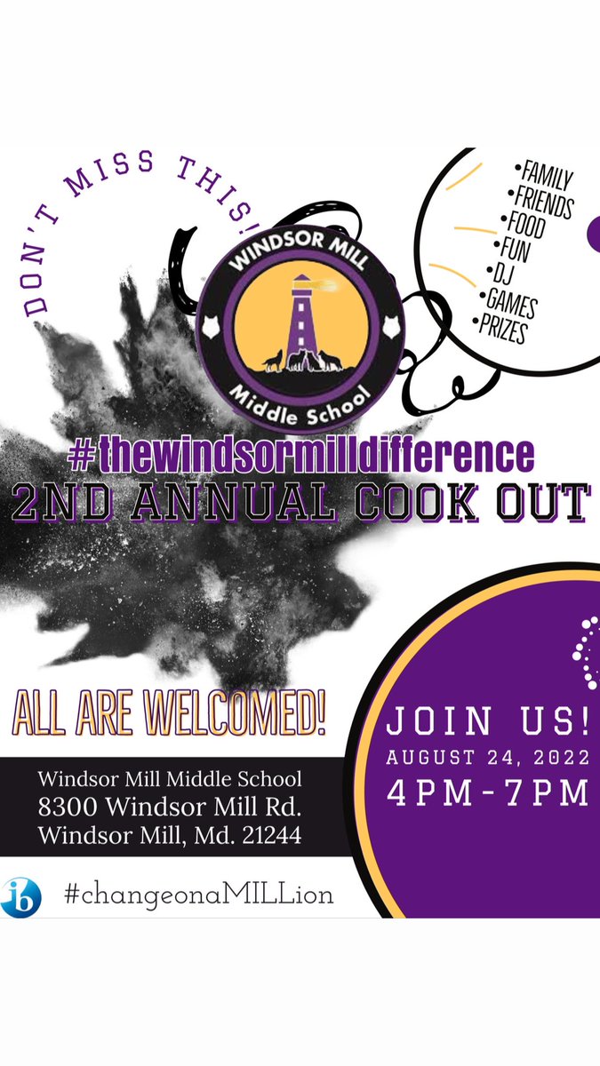 windsormillms's tweet photo. Bring your family and friends and meet us at the 2nd annual #windsormilldifference Cookout!💪🏾💜🐺✨ 

@LeadTheMill @MrsIEPChair @MsEvan_Campbell @regina_ridley @JocelynAHodge @_themathteacher @DeanBenesch @DeanBenesch @1luvmathematics @MrsIEPChair 
@BCPS_Magnet
@BaltCoPS https://t.co/luUSGnWoZm